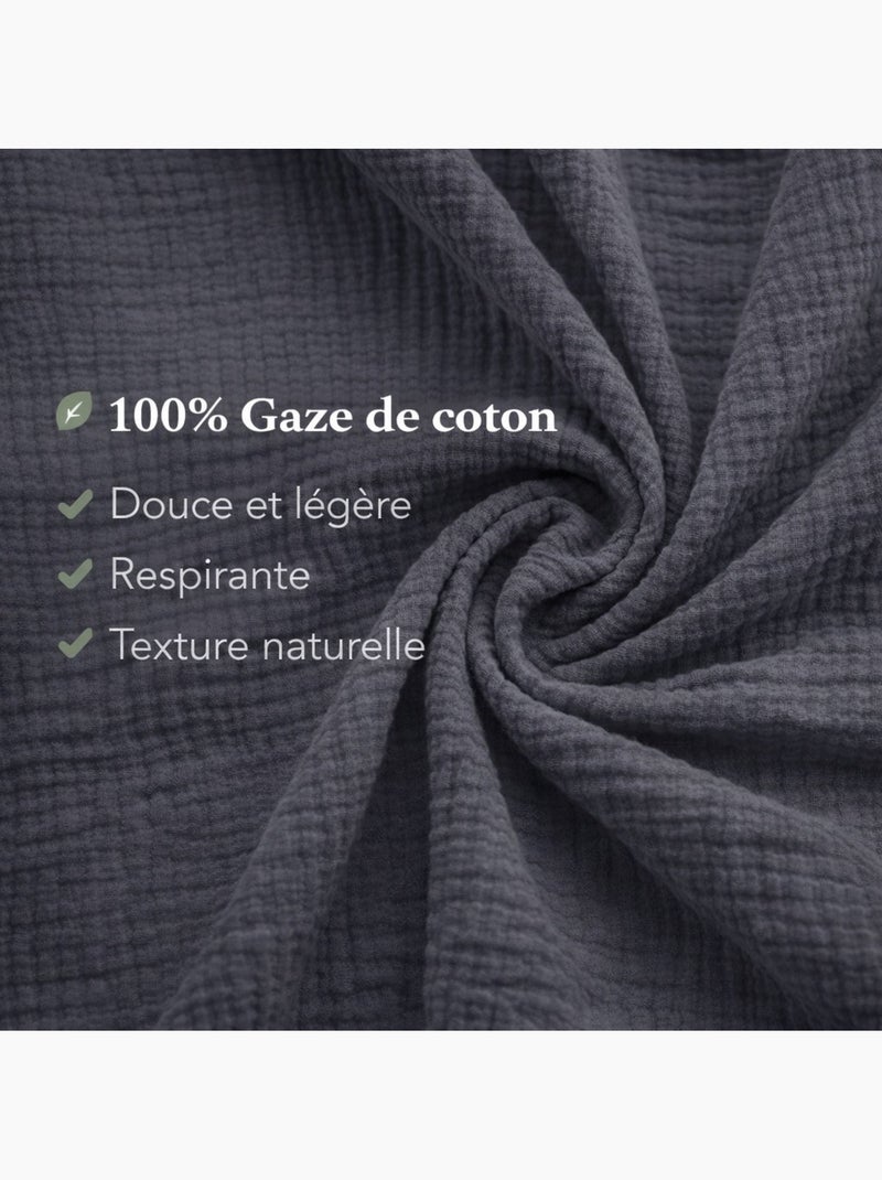 Parure de lit en Gaze de Coton - Promo linge gris anthracite - Kiabi