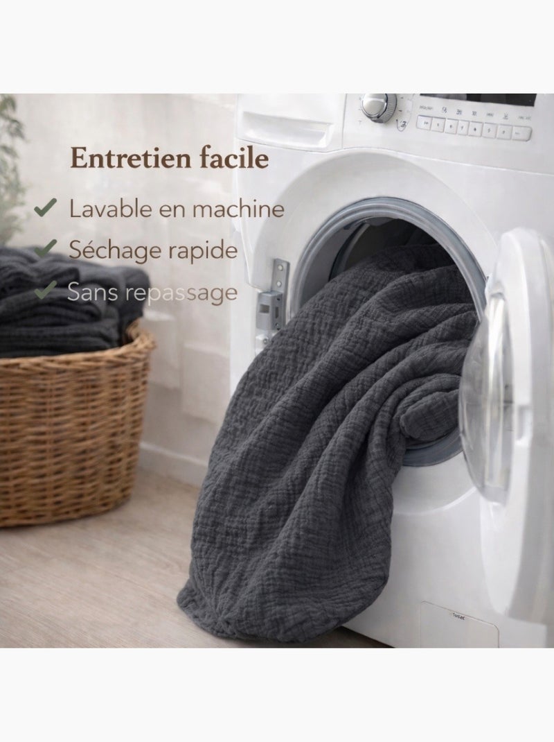 Parure de lit en Gaze de Coton - Promo linge gris anthracite - Kiabi