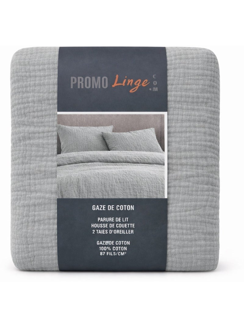 Parure de lit en Gaze de Coton - Promo linge Gris - Kiabi