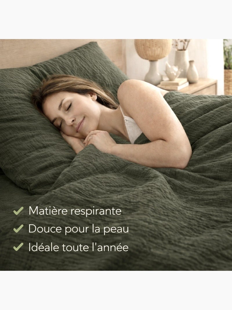 Parure de lit en Gaze de Coton - Promo linge Kaki - Kiabi