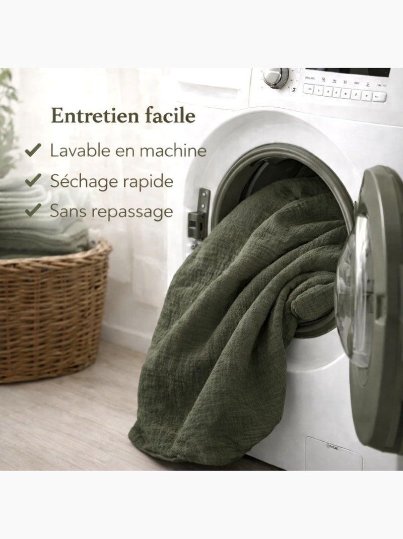 Parure de lit en Gaze de Coton - Promo linge Kaki - Kiabi
