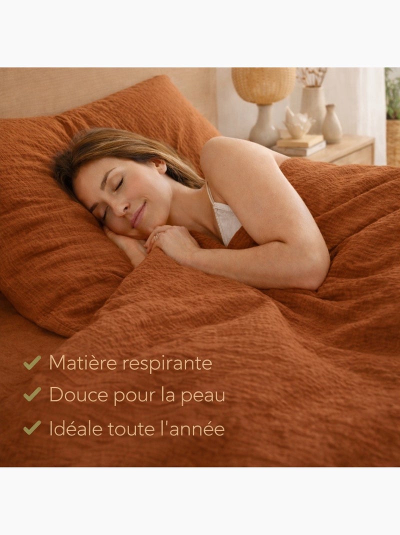 Parure de lit en Gaze de Coton - Promo linge Marron glacé - Kiabi