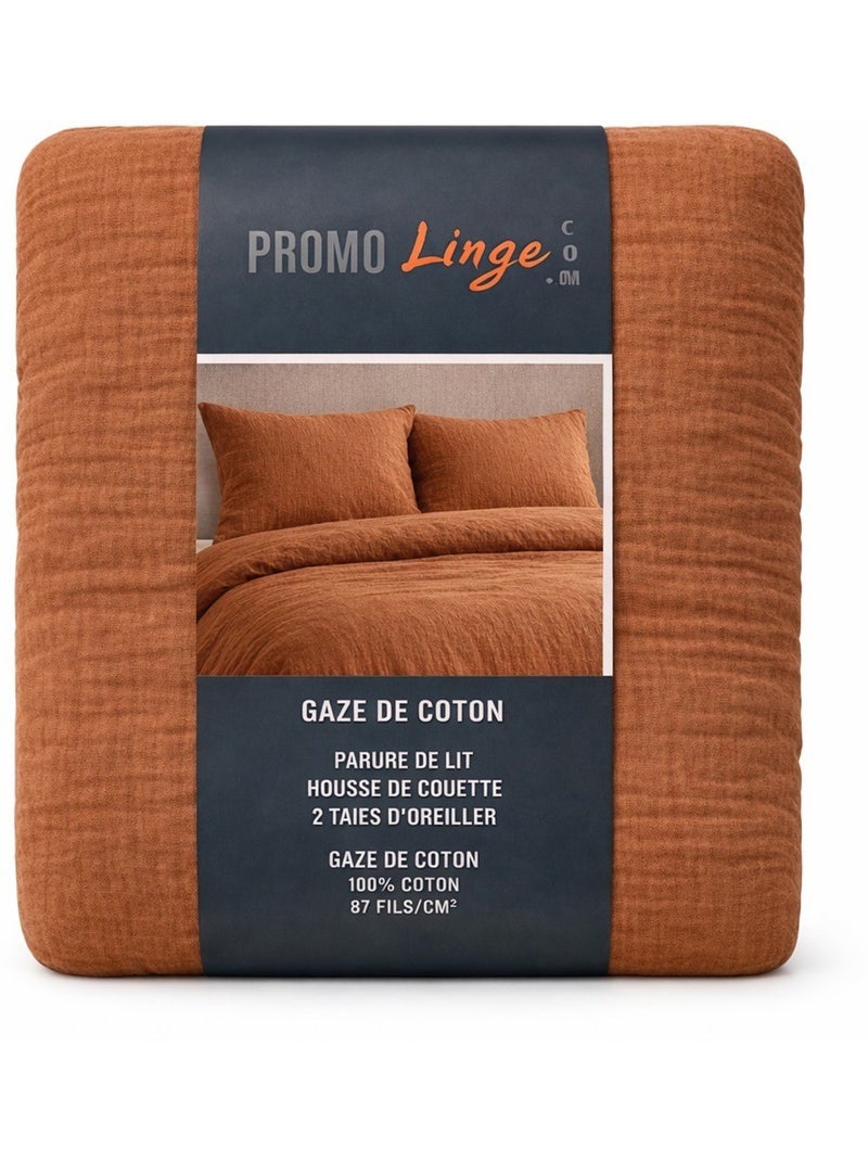 Parure de lit en Gaze de Coton - Promo linge Marron glacé - Kiabi