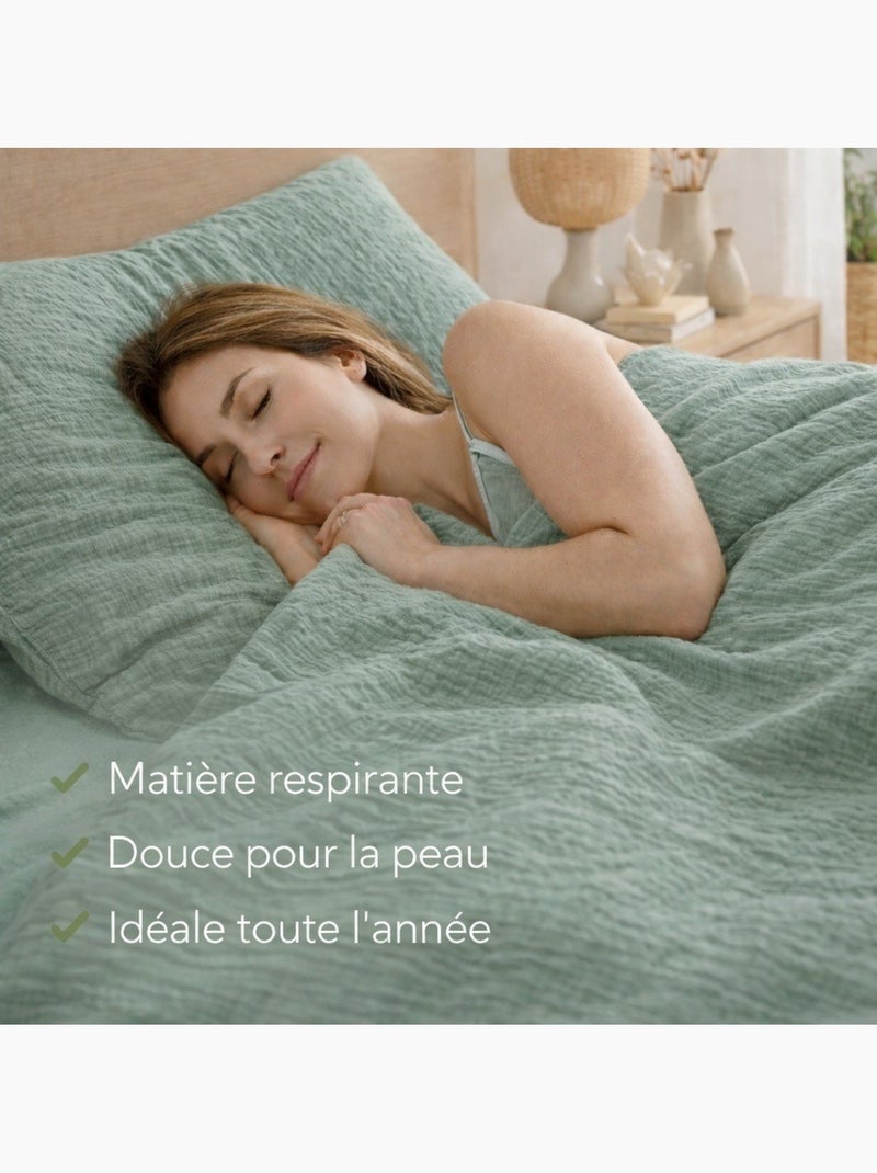Parure de lit en Gaze de Coton - Promo linge Vert Sauge - Kiabi
