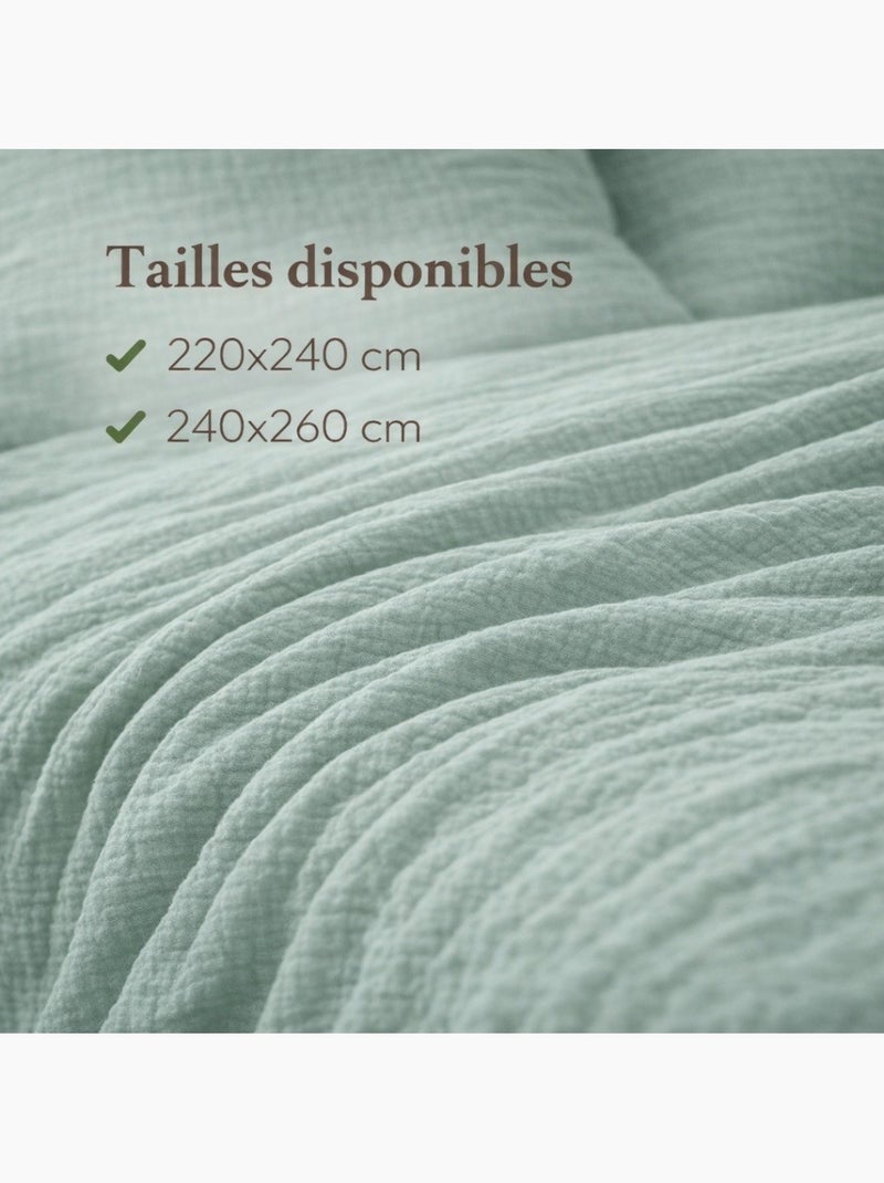 Parure de lit en Gaze de Coton - Promo linge Vert Sauge - Kiabi