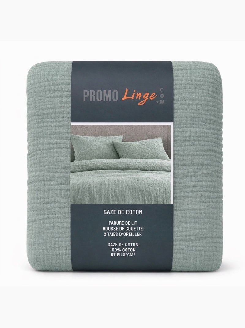 Parure de lit en Gaze de Coton - Promo linge Vert Sauge - Kiabi