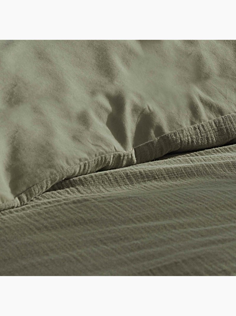 Parure de lit en gaze de coton + 2 taies - Angelia Kaki - Kiabi