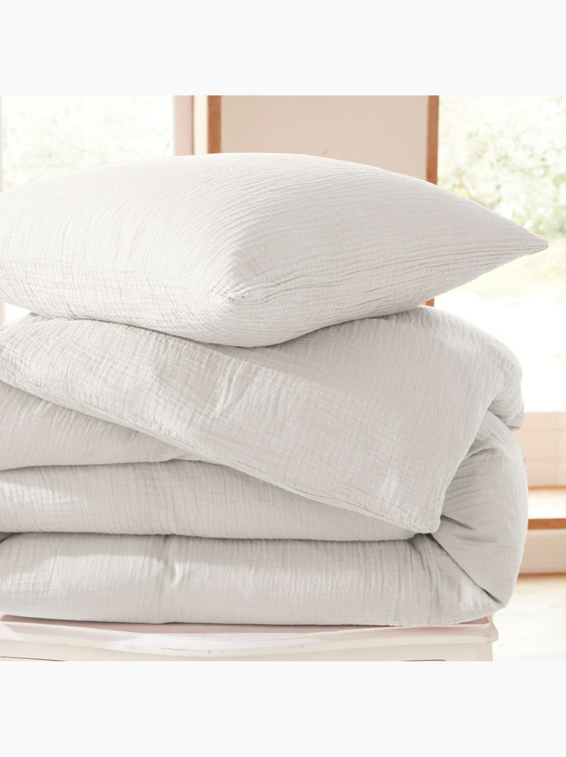 Parure de lit en gaze de coton + 2 taies 65 x 65 cm Blanc - Kiabi