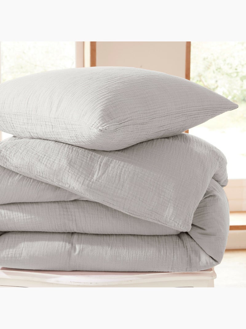 Parure de lit en gaze de coton + 2 taies 65 x 65 cm Gris clair - Kiabi
