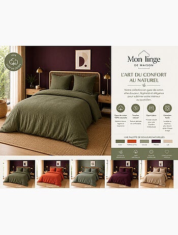Parure de lit en gaze de coton + 2 taies 65 x 65 cm