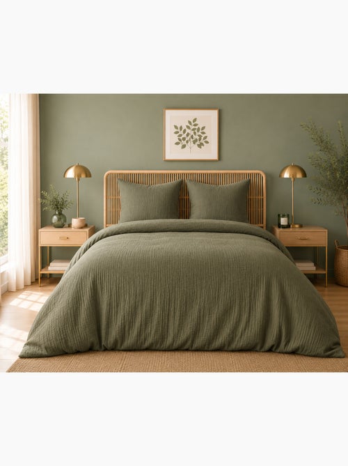 Parure de lit en gaze de coton + 2 taies 65 x 65 cm - Kiabi Parure de lit en gaze de coton + 2 taies 65 x 65 cm - Kiabi