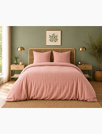 Parure de lit en gaze de coton + 2 taies 65 x 65 cm