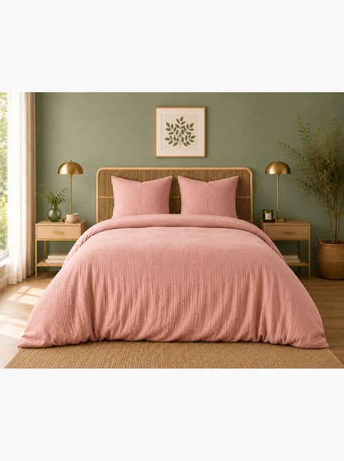 Parure de lit en gaze de coton + 2 taies 65 x 65 cm - Kiabi Parure de lit en gaze de coton + 2 taies 65 x 65 cm - Kiabi