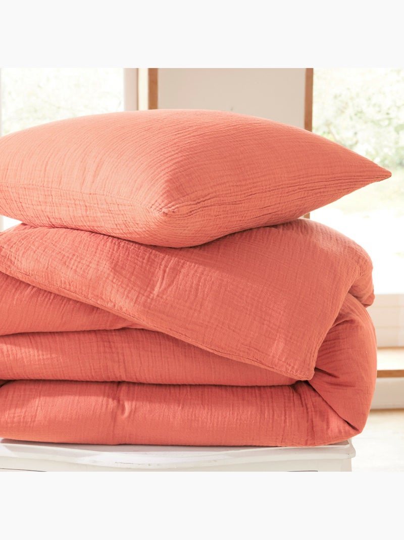 Parure de lit en gaze de coton + 2 taies 65 x 65 cm Rose - Kiabi