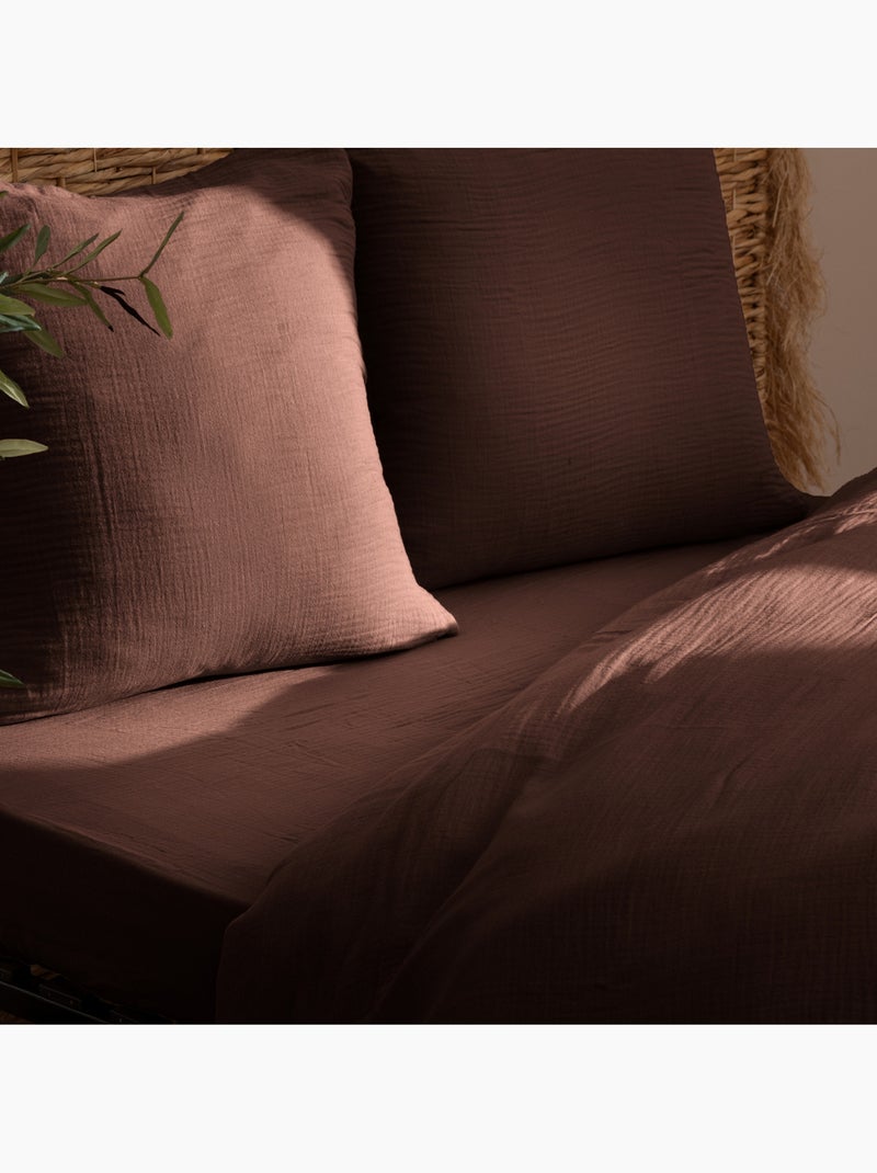 Parure de lit en gaze de coton FLORA Marron - Kiabi