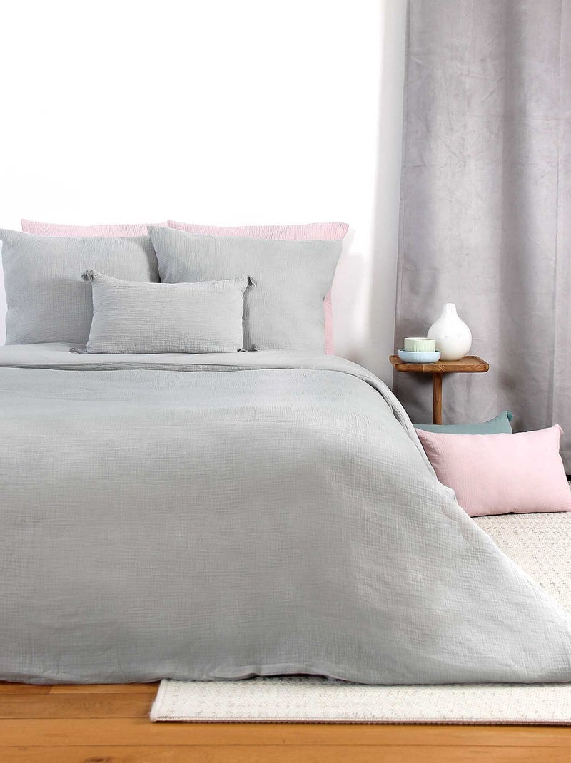 Parure de lit en gaze de coton gris - Kiabi