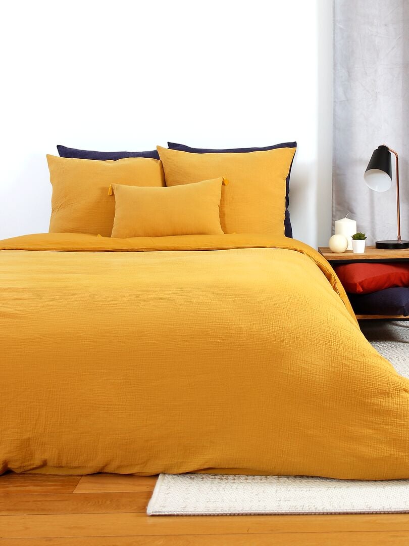 Parure de lit en gaze de coton jaune - Kiabi