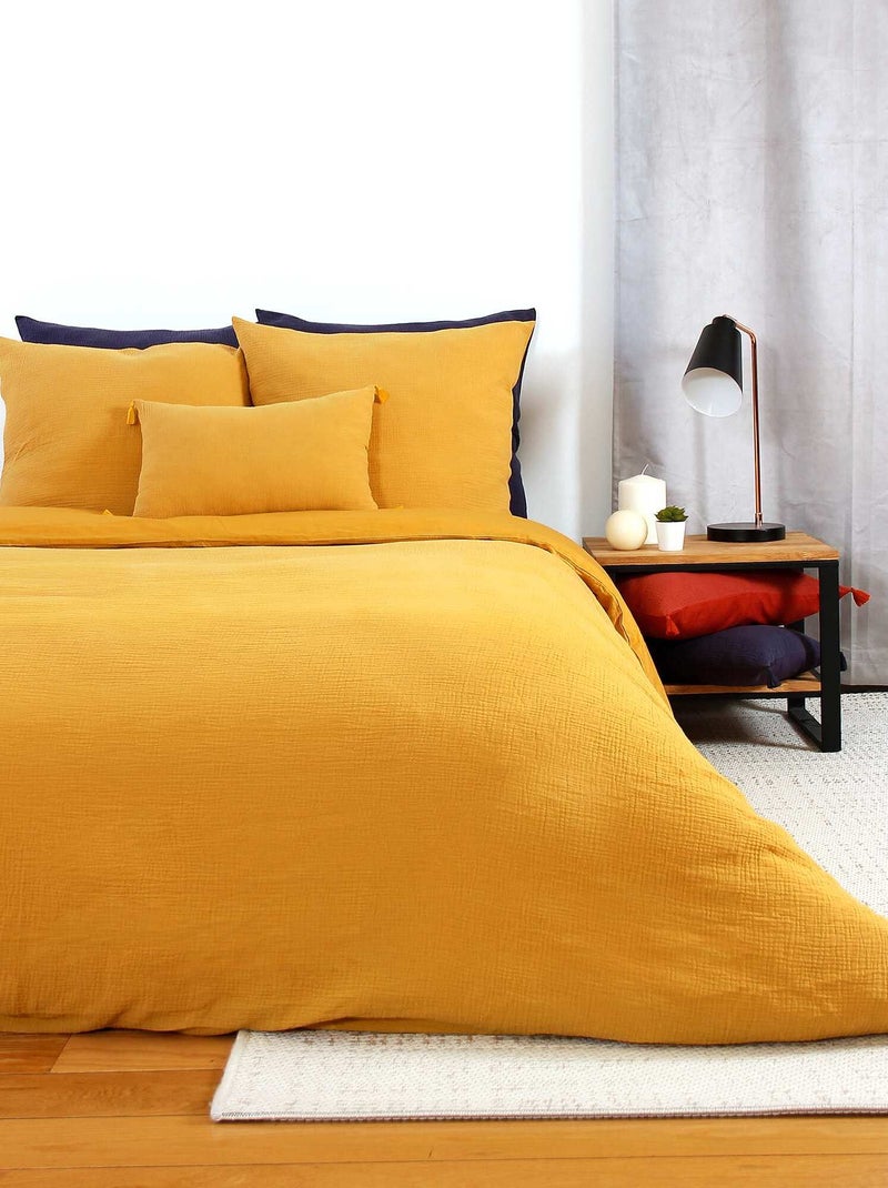 Parure de lit en gaze de coton jaune - Kiabi