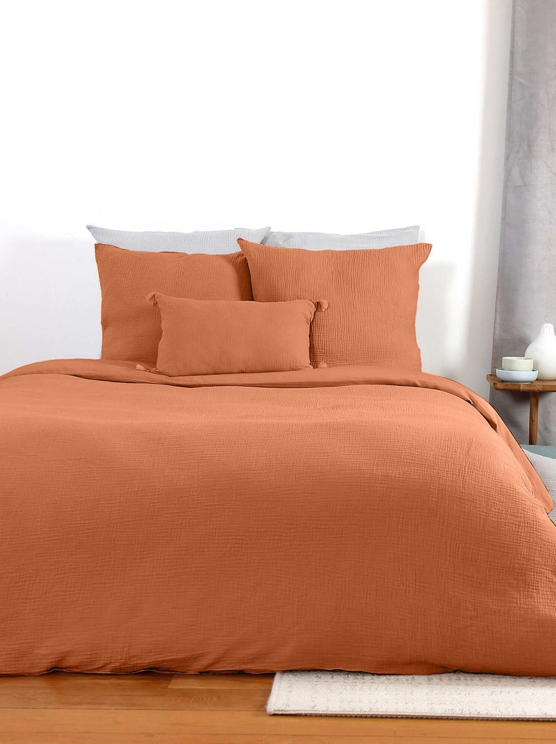 Parure de lit en gaze de coton MARRON - Kiabi