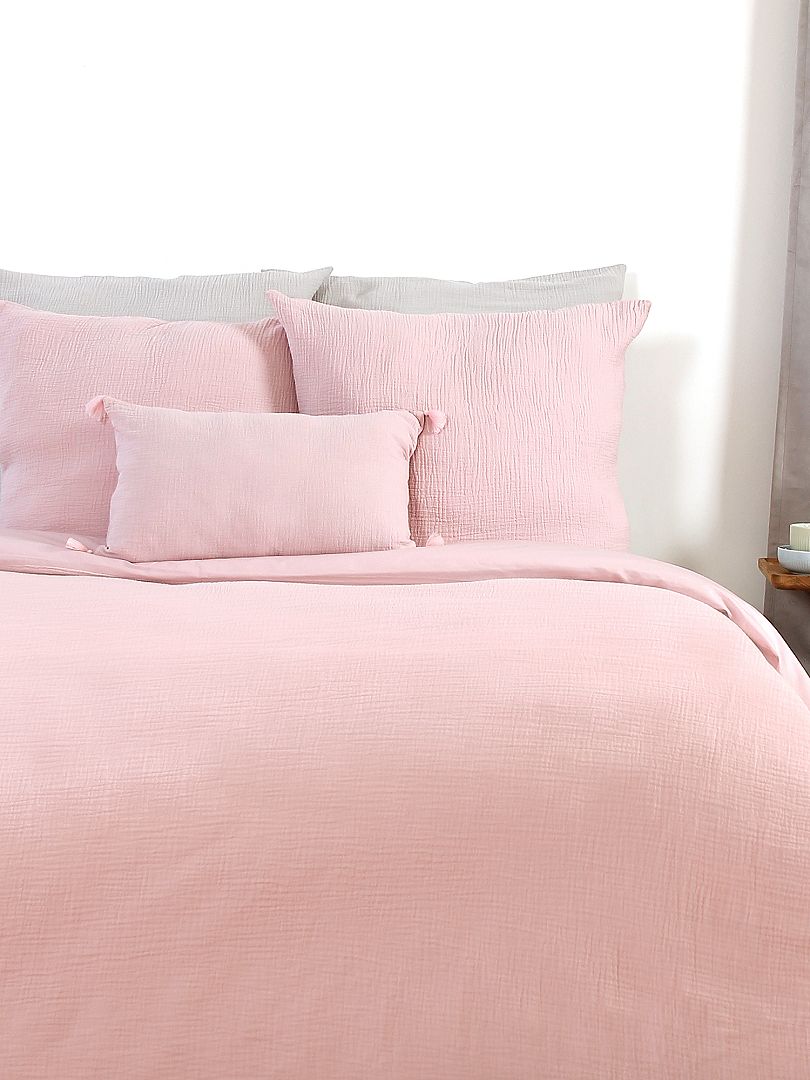 Parure de lit en gaze de coton rose - Kiabi