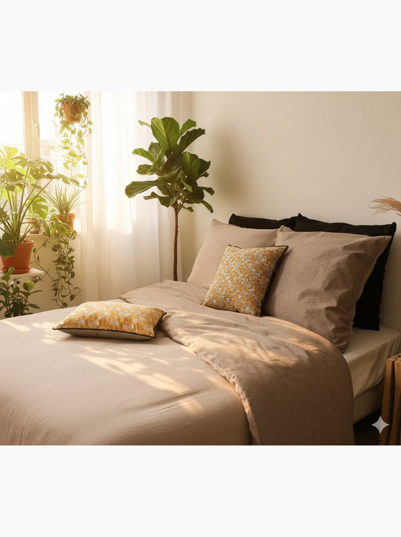 Parure de lit en gaze de coton Zig Zag Beige - Kiabi