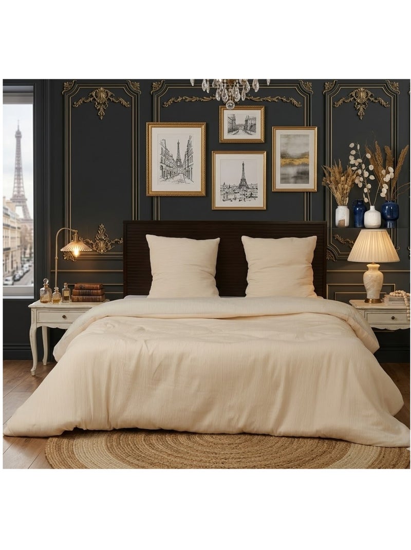 Parure de lit en gaze de microfibre Collection Bicolore Ecru - Kiabi