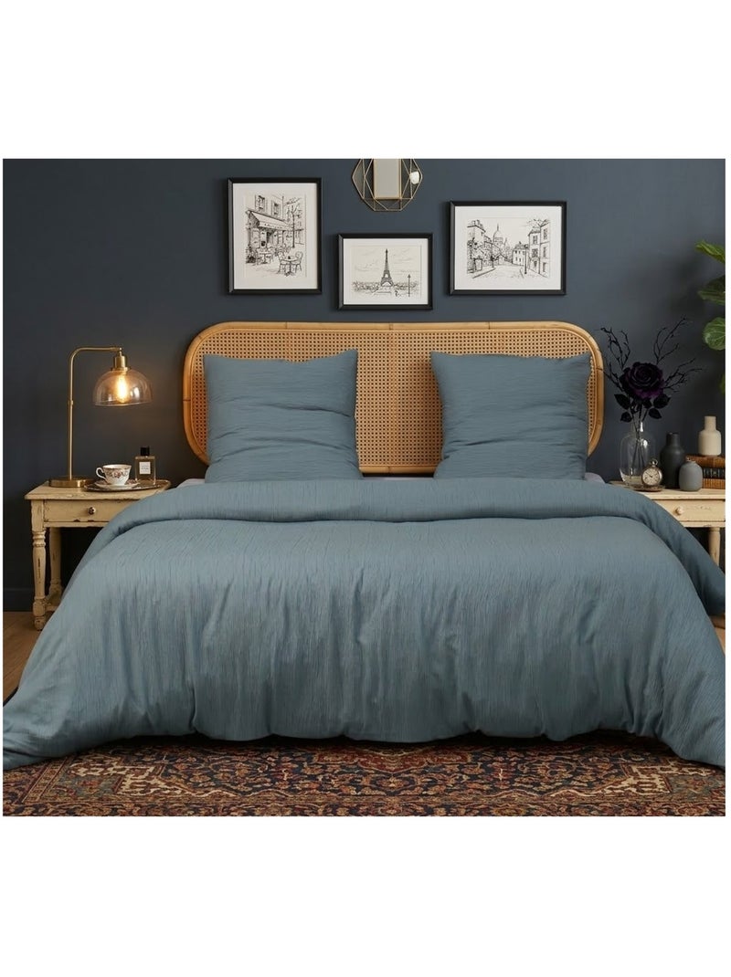 Parure de lit en gaze de microfibre Collection Uni Bleu - Kiabi