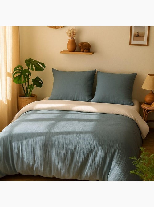 Parure de lit en Gaze de Microfibre uni ou bicolore - Kiabi
