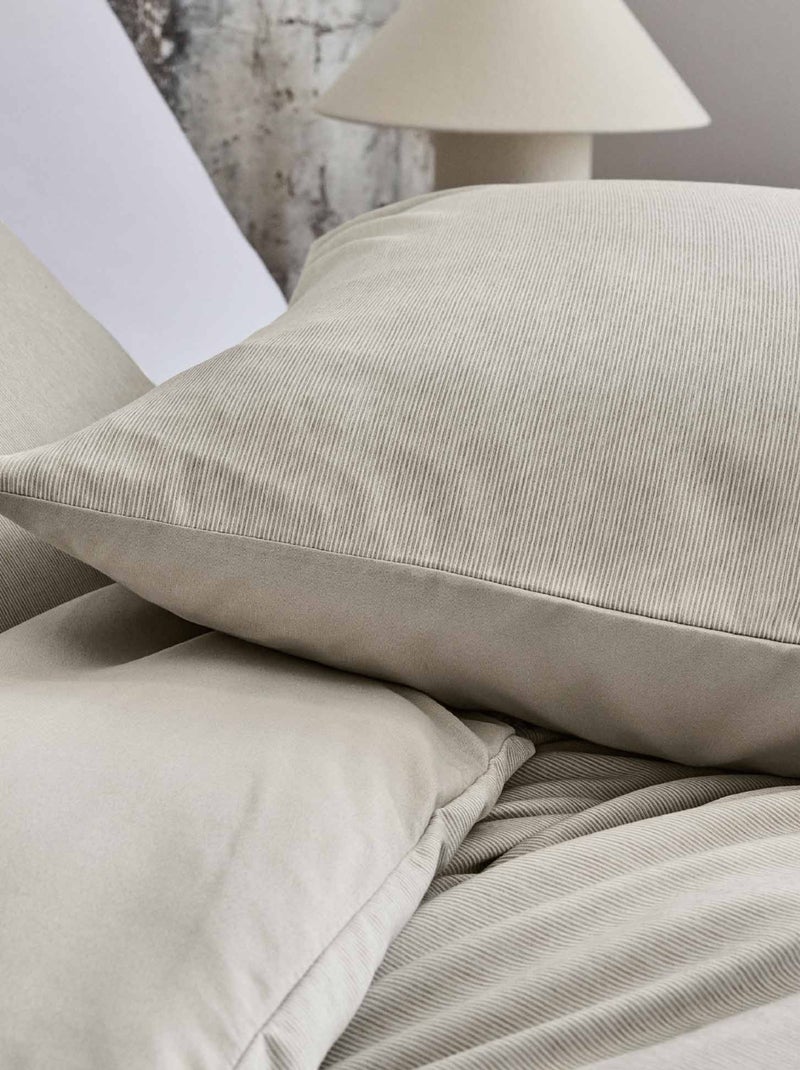 Parure de lit en microfibre flanelle motif fines rayures Beige grès - Kiabi
