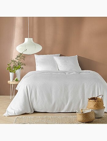 Parure de lit en microfibre gaufrée motif nid d’abeille