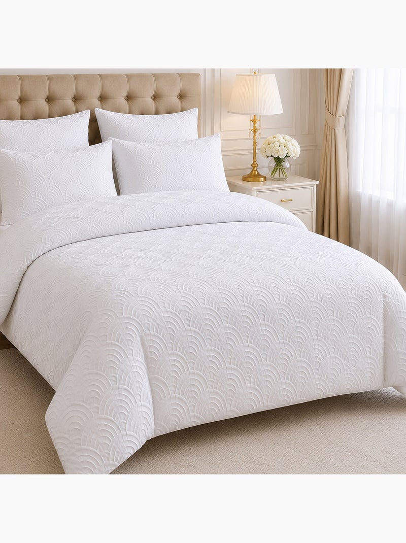 Parure de lit en microfibre jacquard éventails, Tila Blanc - Kiabi