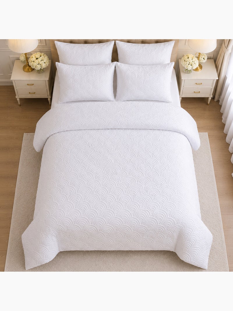 Parure de lit en microfibre jacquard éventails, Tila Blanc - Kiabi