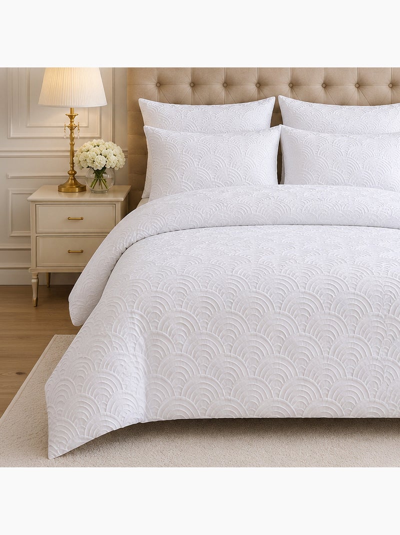 Parure de lit en microfibre jacquard éventails, Tila Blanc - Kiabi