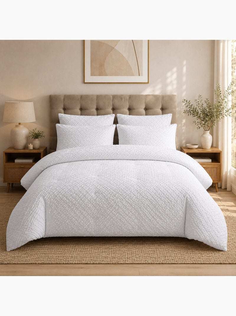 Parure de lit en microfibre jacquard motif chevrons, Eda Blanc - Kiabi