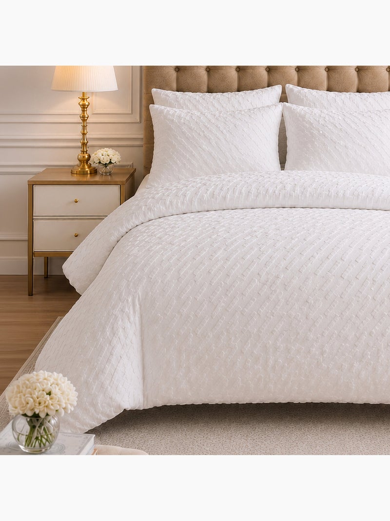 Parure de lit en microfibre jacquard motif chevrons, Eda Blanc - Kiabi