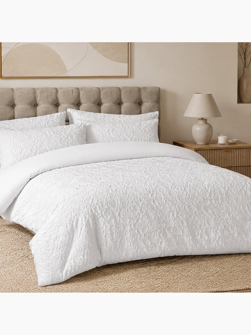 Parure de lit en microfibre jacquard organique, Folia Blanc - Kiabi