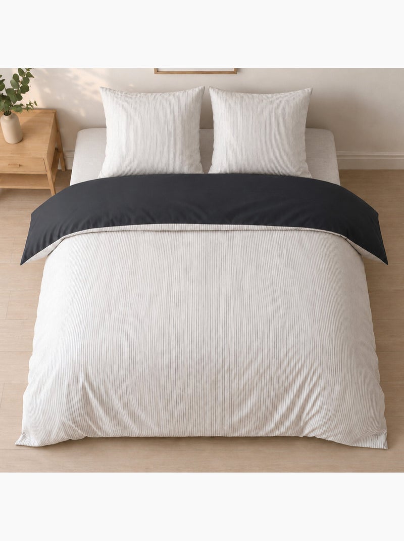 Parure de lit en mini seersucker motif rayure, milleray Carbone - Kiabi