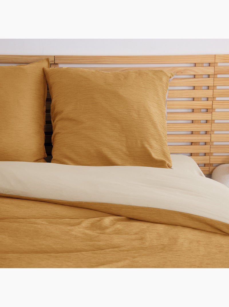Parure de lit en mirofibre lavée et gaufrée unie, SOLEIL Sable - Kiabi