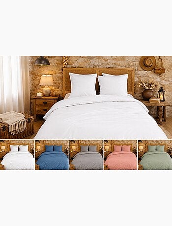 Parure de lit en percale de coton 65 fils/cm² - gris - 140x200 / gris