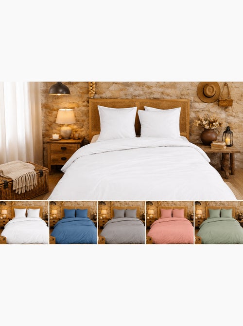 Parure de lit en percale de coton 65 fils/cm² - rose - 140x200 / rose - Kiabi Parure de lit en percale de coton 65 fils/cm² - rose - 140x200 / rose - Kiabi