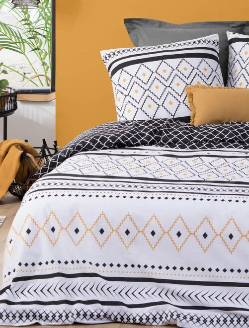 Parure de lit en percale de coton et motifs graphiques - Kiabi