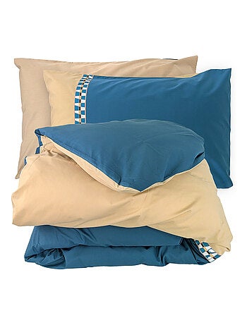 Parure de lit en percale de coton LINOA bleu cobalt Taie 50x70 cm