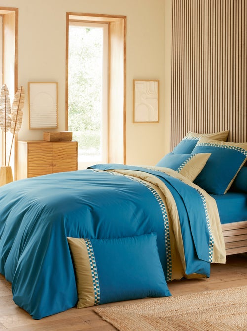 Parure de lit en percale de coton LINOA bleu cobalt Taie 50x70 cm - Kiabi