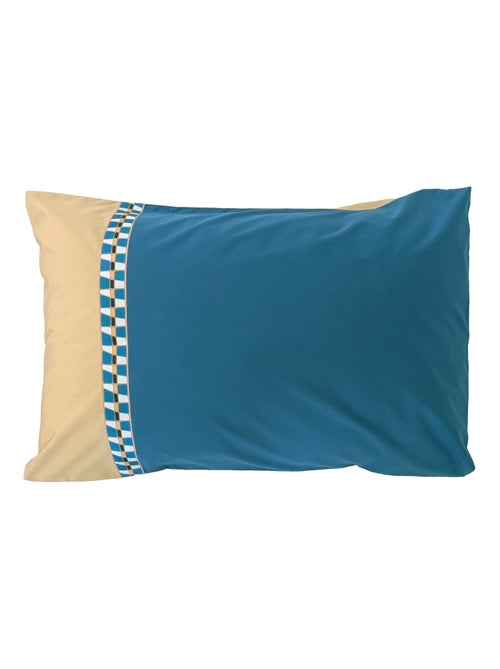 Parure de lit en percale de coton LINOA bleu cobalt Taie 50x70 cm - Kiabi
