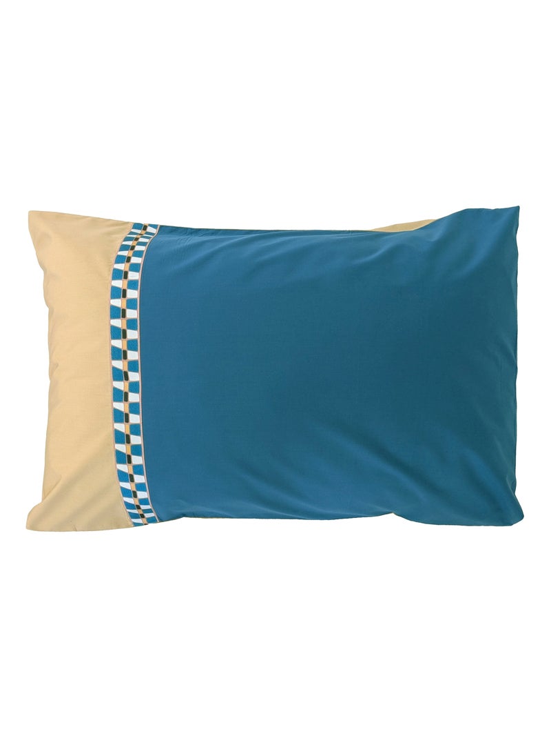 Parure de lit en percale de coton LINOA bleu cobalt Taie 50x70 cm Bleu cobalt - Kiabi
