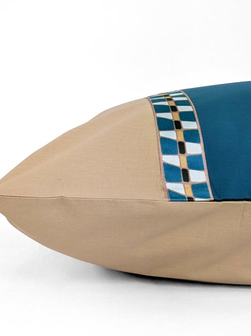Parure de lit en percale de coton LINOA bleu cobalt Taie 50x70 cm - Kiabi