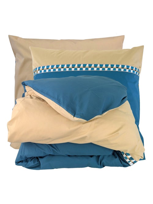 Parure de lit en percale de coton LINOA bleu cobalt Taie 65x65 cm - Kiabi