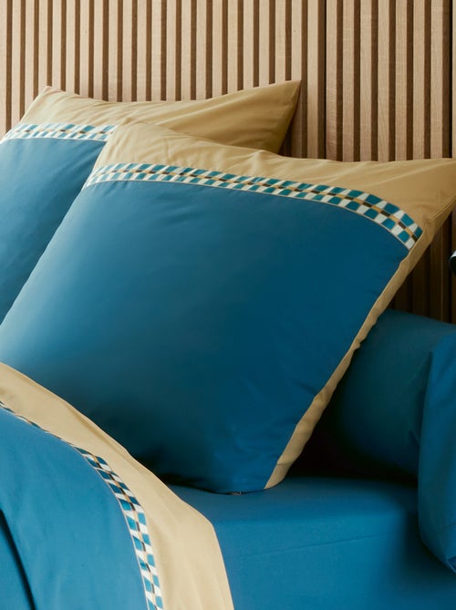 Parure de lit en percale de coton LINOA bleu cobalt Taie 65x65 cm - Kiabi