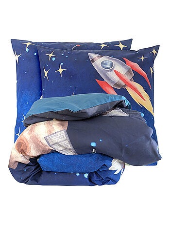 Parure de lit en percale de coton THOMAS bleu