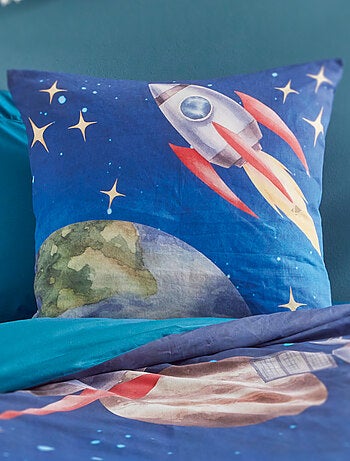 Parure de lit en percale de coton THOMAS bleu